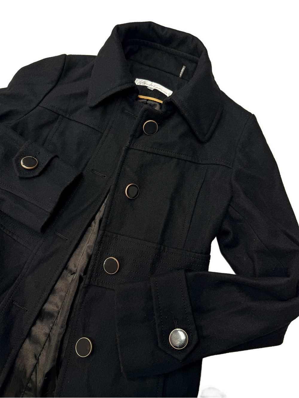Kenneth Cole New York Black Wool Blend Tailored Peacoat Trench Jacket Size 8